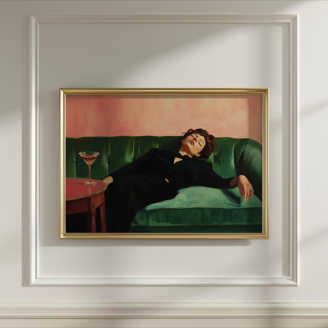 Art Print Framed - Woman on Couch with Martini |